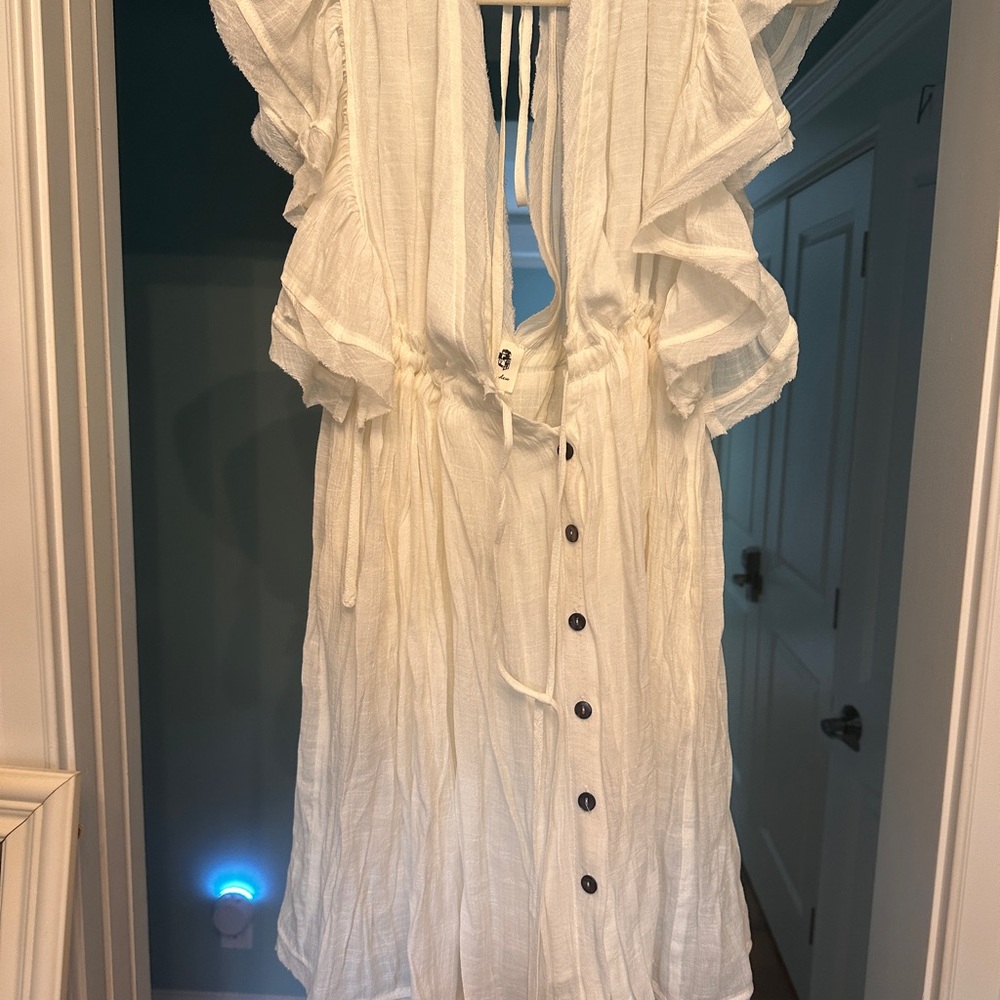 White Button-Down Ruffle Dress M